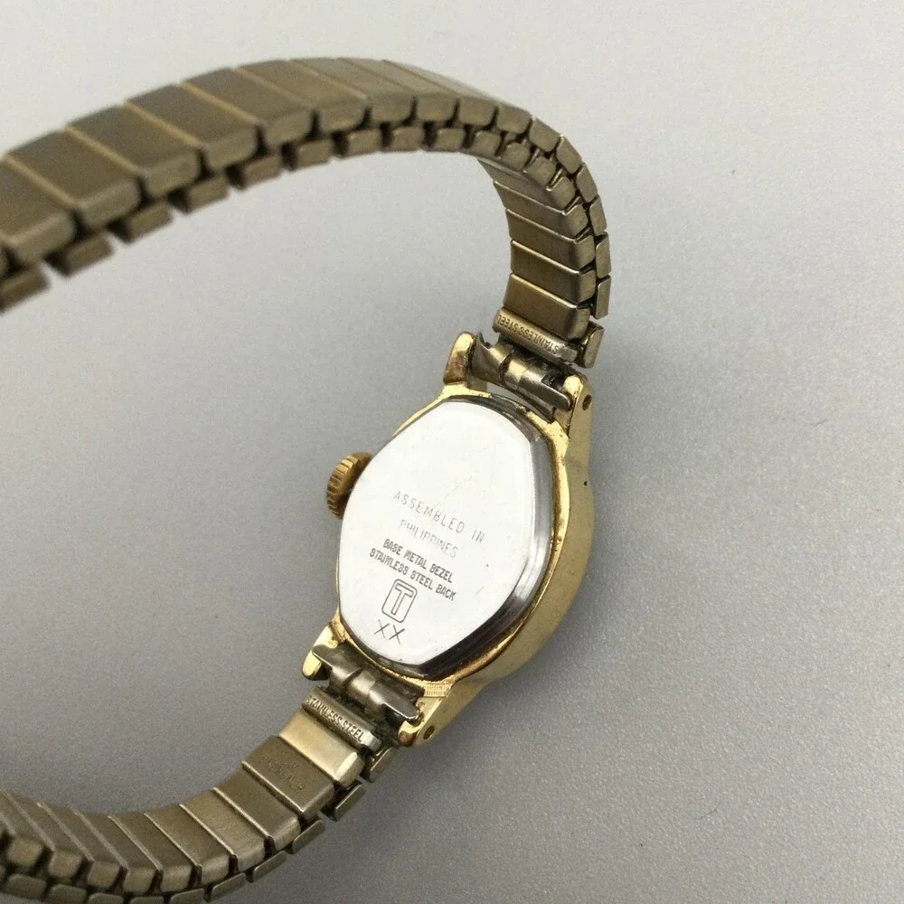 Vintage Timex Women Watch 17mm Champagne Dial Gold Manual Wind Stretch Band